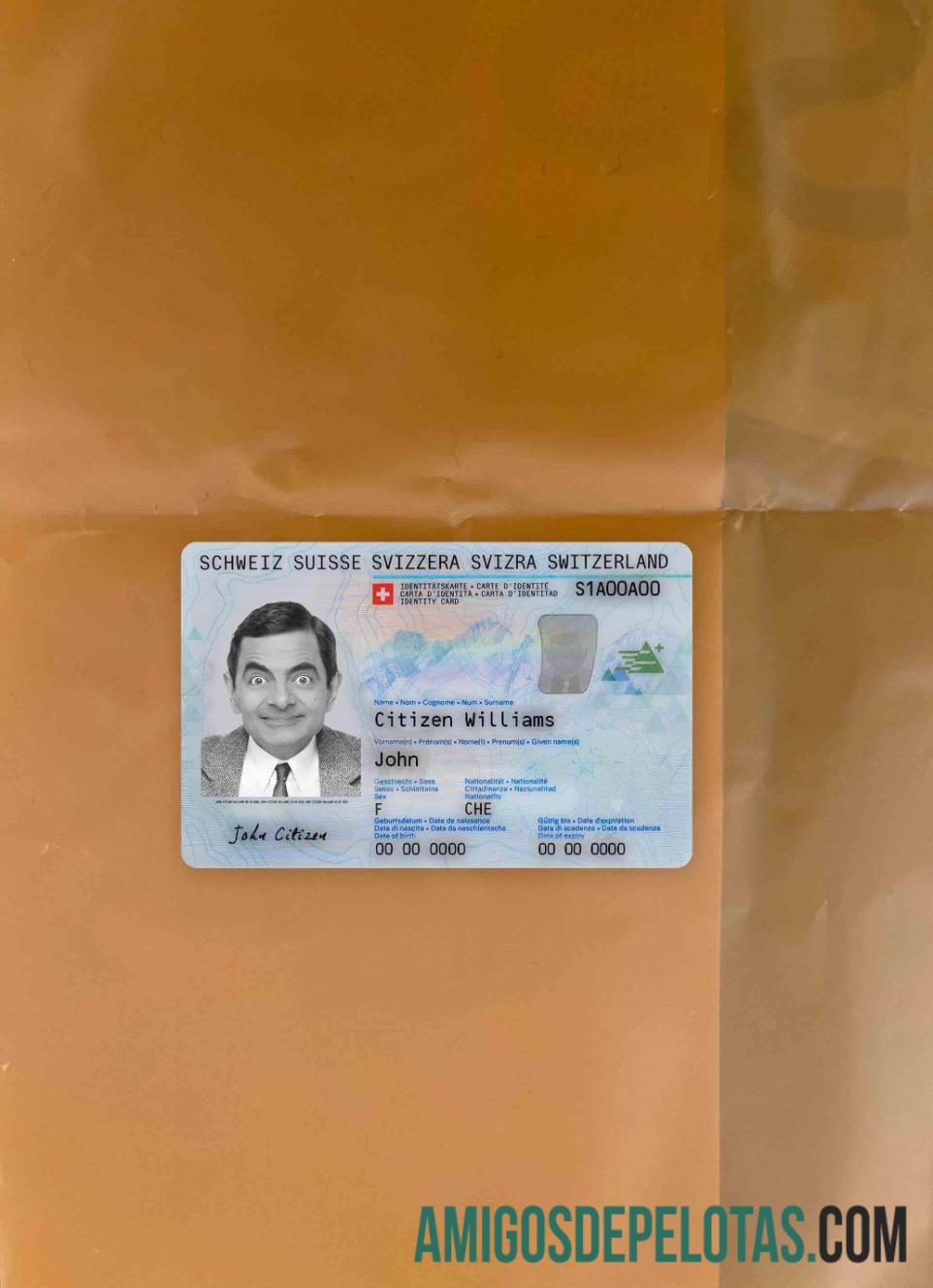 Switzerland ID Card olhar de foto frente exemplo